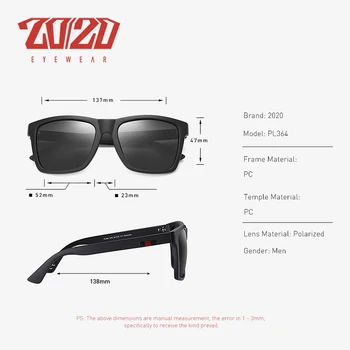 20/20 brand dizajn retro polarizovana muške sunčane naočale vožnje crni kvadrat nijanse sunčane naočale za muškarce naočale Oculos PL364