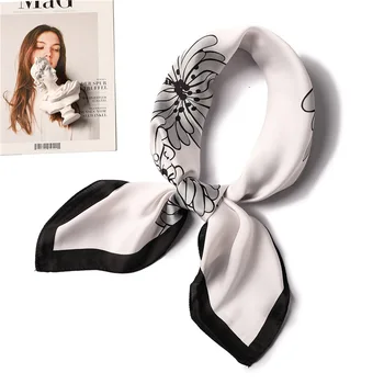 2020 godina elegantan svila vratne maramicu Foulard ženska traka za kosu prsten šalove cvjetni print kvadratnom Dama, Marame i oblozi пашмина novi