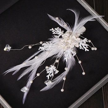3 Kom Srebrna Boja Perja Žene Ukras Za Kosu Crystal Vjenčanje Hairgrip Naušnice Set Cvijet Vjenčanje Pribor Za Kosu Dvije Kopče Za Kosu