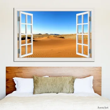3d pogled od prozora i zida Deacls vinil pustinjski krajolik naljepnica velike veličine prijenosnih desktop home dekor kreativni zidno slikarstvo