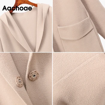Aachoae Women Winter Long Woolen Coat Solid Long Sleeve Casual Hooded Coat Donje Elegantan Kaput S Džepovima Odjeća Kaputi 2020