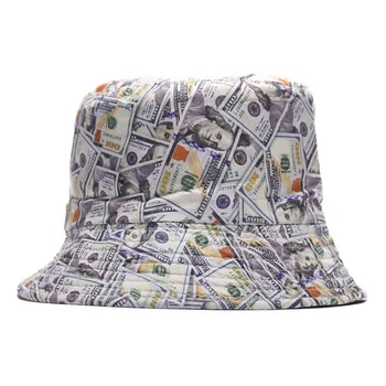 AMERIČKI dolar grafiti pamuk Ribarski šešir ženska novi sklopivi obostrane odjeća USD Money Print Design slobodno vrijeme kantu šešir