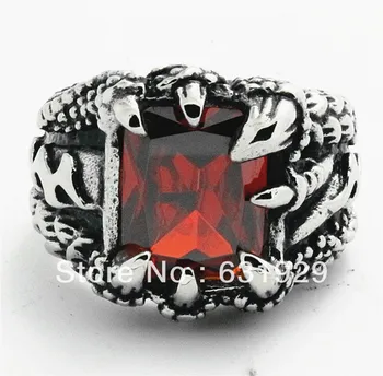 Američki stil veleprodajna cijena muški Crveni Kamen Zmaj Pandža prsten od nehrđajućeg čelika koktel party prsten moda Jewely crveni kristal prsten