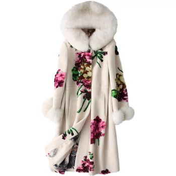 AYUNSUE Real Ovce Shearling Fur Coat ženski klaudije lizija krzna ovratnik Real Wool Coats 2020 zimska jakna ženska Cvijeta, korejska duga jakna MY