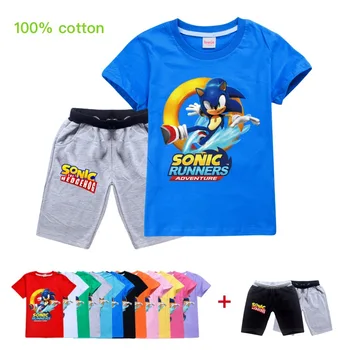 Baby girl odjeću kratkih rukava ljeto crtani film djeca t-shirt majice+kratke hlače pidžama skup dječake odjeća Sonic The Jež