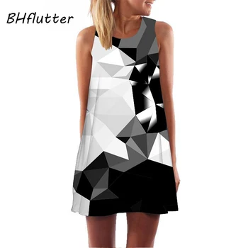 BHflutter Digital Print Boho Summer Dress 2019 Sleeveless Casual Chiffon Dress Women A line Sexy Mini Beach Dresses
