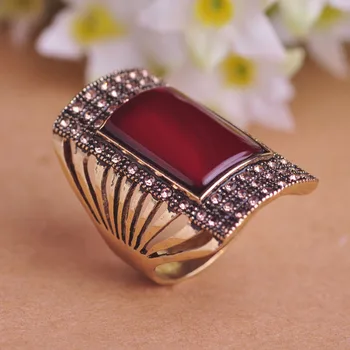 Blucome Zazor Turkish Prst Jewelry retro stil Crveno Veliki prsten trg donje prsten smola ženske, pribor za svadbene zurke