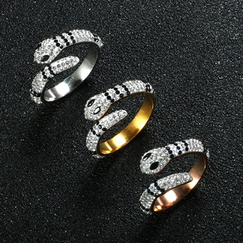 Brand Nakit Zlatna Boja Nehrđajućeg Čelika Glina Crystal Kamen Vanjski Zmija Prsten Za Žene Prst Prsten Za Žene Nakit Pokloni