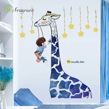 Crtani film zvjezdano nebo žirafa dječja soba dekoracije samoljepljive naljepnice home dekor spavaća soba dnevni boravak pozadina naljepnica zid