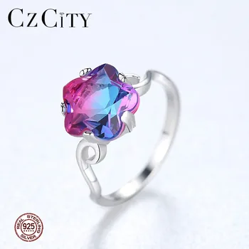 CZCITY novi high-end čist 925 sterling srebra cvijet vjenčano prstenje za žene šarene Topaz je kamen luksuzni nakit Anillo Mujer