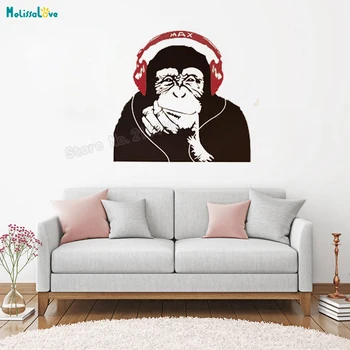 DJ grafiti vinil naljepnice za zid majmun sa slušalicama naljepnice uređenje doma za dnevni boravak Spavaća soba samoljepljive umjetničke freske YT502