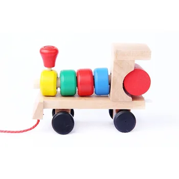 Djeca drveni trailer montaže građevinskih blokova vlak set igračaka s oblikom odgovaraju za razvoj djece ranog odgoja i obrazovanja