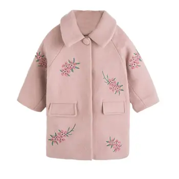 Djeca odjeća 2020 moda korejski djevojke pink zeleni cvijet vez сгущает vune kaput nove zimske djeca ветровка kaput 4-13Т