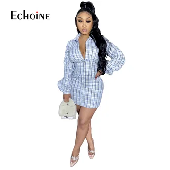 Echoine 2020 jesen žene s dugim rukavima Seksi Boycon Pokrivač Print Button Vintage Mini Dress Club Party Night Winter Dresses vestidos