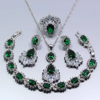 Ekskluzivni srebrna boja prirodna austrijski kristal sa zelenim kamenjem Дубайское vjenčanje ogrlica i naušnice na крючках setovi