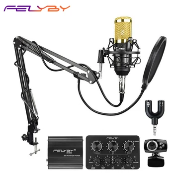 FELYBYbm800 profesionalni kondenzatorski mikrofon živa zvučna kartica 48v phantom power web kamera video chat