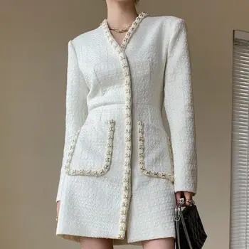 Francuski stil male mirisne tweed haljina ženska v-neck, jesen zima tanki online haljina