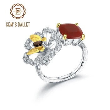 GEM'S BALLET 925 sterling srebra dragulj prsten prirodni crveni ahat leptir cvijet ručni rad Statemen prsten za žene fin nakit