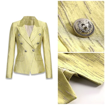 HARLEYFASHION svijetle svile luksuzni dizajn žuta ženski temperament dugi rukav двубортный teksturom jesenski kaput blazer