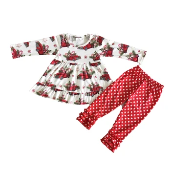 Hot buy boutique girls zimski outfit baby girls Christmas top truck and dot pants set fashion kids outfit