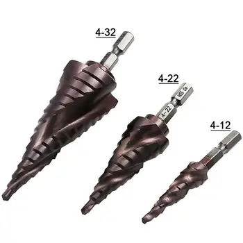 HSS Steel Cone Drill Bit Set Metric Spiral Flute The Shape Hole Cutter 4-12mm 4-22mm 4-32mm HSS Co M35 Steel Step Sharping