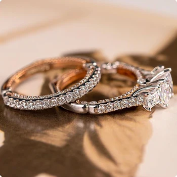 Huitan Trendy 3Pcs/Set Women Rings Princess Cut Zircon Micro Paved Small Round CZ Stone Wedding & Zaruke Jewelry