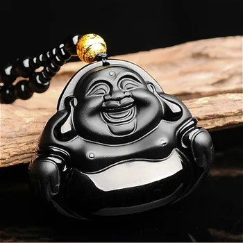 Jade buddha privjesak prirodni crni opsidijan ogrlica kineski ručno rezbareni moda Šarm nakit sretan amulet za muškarce žene pokloni