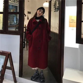 Jesen Zima Koreanska Verzija 2020 Novi Stil Preko Koljena Duge Stil Pamuka Kaputi Slobodno I Univerzalni Vune Kaput S Dugim Rukavima Za Wom