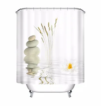 Kamenje i Bijeli Lotos u vodi zavjese za tuširanje Zen SPA bijela kupaonica vodootporne izduženi poliester tkanina za dekor kupatila