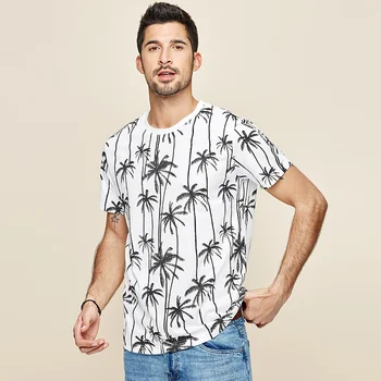 KUEGOU pamučna muška majica ljetni turizam kokos palme tiskane majice muškarci vrat t-shirt majice veličine HT-2509