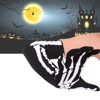 L. ogledalo 1 par Halloween kostim cosplay rukavice strašan skelet, kosti lubanje duge ruke rekvizite rukavice novi