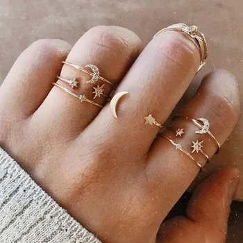 Ladie Jewelry Fashion Girl Alloy Star Ring Set 7 kom. Skup kreativni klasicni jednostavan ženski kvalitetan angažman prsten je poklon za žene