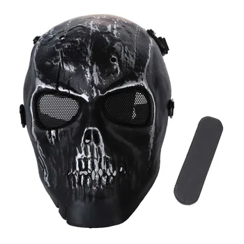 LBER Army Skull Skeleton Paintball i Airsoft BB Gun Full Face Game Protect Safe Mask - srebrno-crna taktički cosplay maska vanjski