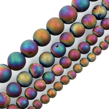 LF perle od prirodnog kamena, metalne, šarene titan pokriven prirodne друзы kvarc ahat okrugli slobodan perle za izradu nakita 6-12 mm