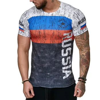 Ljeto 2020 nova ruska zastava muške casual moda majica okruglog izreza hladne i fine tanke mišiće muška t-shirt fitness