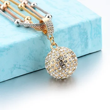 LongWay 2019 hot prodaja žene duga ogrlica zlatna boja lanac ogrlica cijeli gorski kristal loptu privjesak ogrlica SNE140451