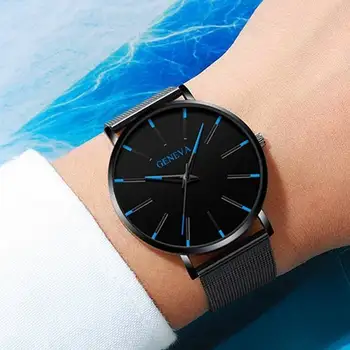 Luksuzne modne muške analogni sat ultra-tanki crni kožni remen mrežasti pojas sat muške poslovne svakodnevne analogni kvarcni sat