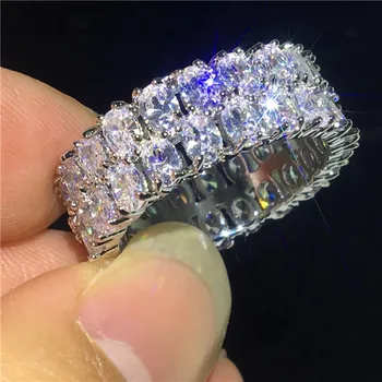 Luksuzni sud obećanje prsten srebro 925 sterling 2 reda pun oval cit AAAAA Cz kamen stranka zaručnički prsten Prsten za žene i muškarce prst nakit