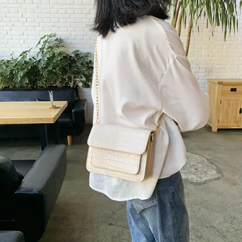 Mali krokodil predložak umjetna koža režanj torbe za žene 2021 jednostavan ramena Crossbody torbe lanca Cross Body bag