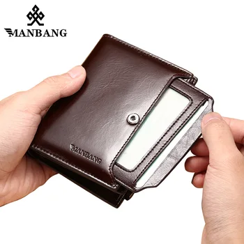 ManBang prirodna koža muške torbice moda trostruki novčanik munja novčić u džep, novčanik štavljena goveđa koža osoba novčanik visoke kvalitete