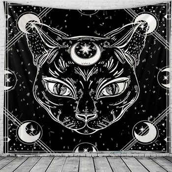 Mačka i Mjesec tapiserija Mandala makrame zidna tapiserija boho dekor hipi čarolije tapiserija