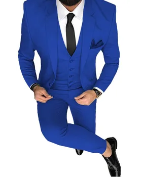 Muška moda Oilve zelena plava 3-dijelni Slim Fit Usjek Blazer klasični smoking mladoženje za zurke(blazer+prsluk+hlače) Novi 2020 godine