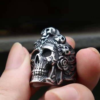 Muška nehrđajućeg čelika prsten berba Necromancer lubanju prsten jedinstveni muški punk stranke Biciklizam nakit