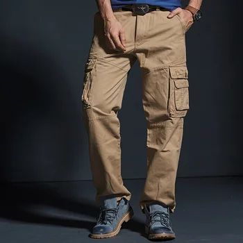 Muške pamučne hlače-teretni casual slobodan stil ravne hlače-teretni za muškarce prevelike vojne taktičke hlače hlače muškarci 2020
