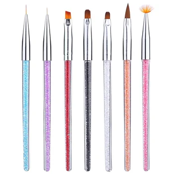 Nail Brush 7 kom./compl. Art Nail Brush Set UV Gel Nail Painting Brushes with vještački dijamant Handle Nail Liner Brush Nail Drawing Pen