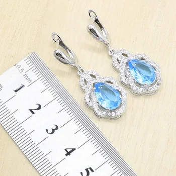 Nebo-plavi kristal srebrna boja komplet nakita za žene s браслетом naušnice i ogrlica privjesak, prsten je poklon za Rođendan