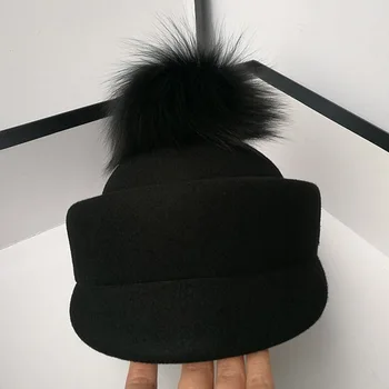 Nova crna uzima ženski šešir čarobnjak šešir prirodni krzno loptu mornarska kapa za djevojčice Dama odrasla osoba svakodnevni topla zimska kapa kvaliteta dot šešir