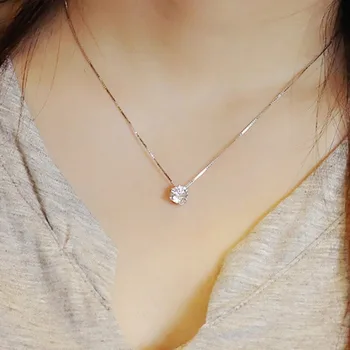 Nova moda jedan dijamant ogrlice kratko Kristal ogrlica 925 sterling srebra fišbajn krug za žene privjesak jednostavan pribor