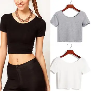 Nove žene Buy U-neck Seksi Crop Top dame kratki rukav majica Tee Short T-shirt Basic Stretch majice