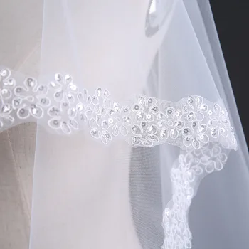 Novi Elegantan čipke rub 3 m duge svadbeni veo bez češlja pravi fotografije vjenčanja veo za mladenke